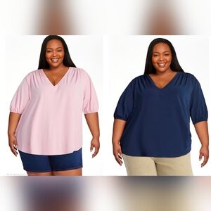 Terra & Sky Elbow Sleeve V-neck Tee Neck Size 4X NWT